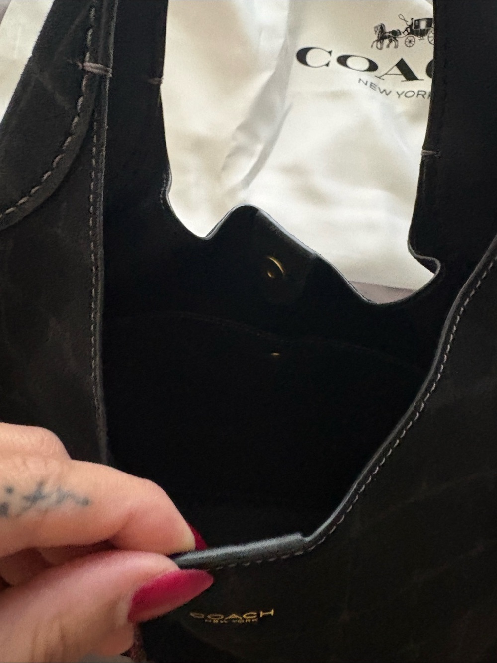 Coach Black Croc-Embossed Suede Hobo Bag 28 - Picture 5 of 5